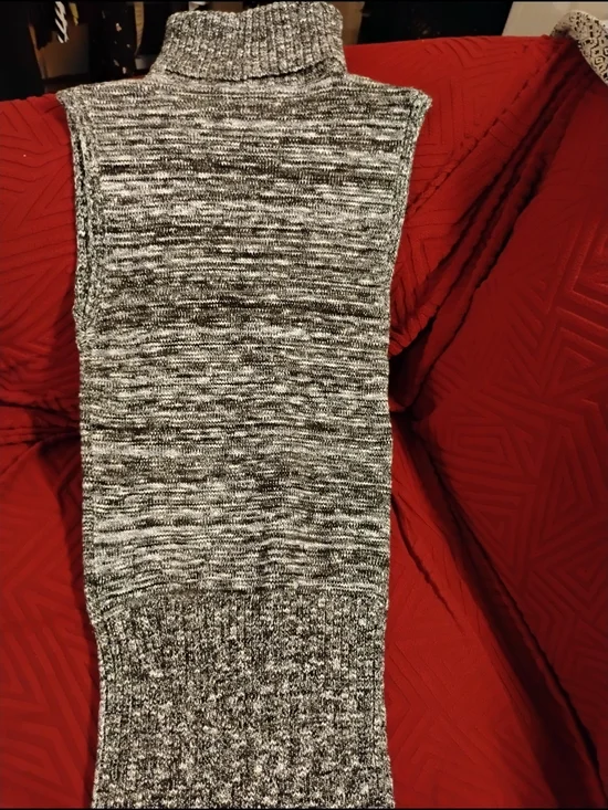 Sleeveless Turtleneck Knit Midi Dress Sweater - Gray 17 inch p2p - Picture 7 of 8